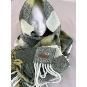 Pacas Brushed Scarf Large 78x18 Green Checkered‎ Alpaca Blend Peru